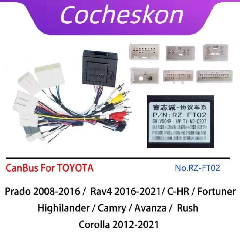 

Car Radio Canbus Box Decoder FT-RZ-02 For Toyota TOYOTA Highilander Camry C-HR Fortuner Avanza Rush Wiring Harness Power Cables