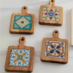 Wood Japanese Style Coasters Pot Mat Creative Drink Anti-Scalding Placemats Insulated Delicate Art Pattern Non-slip Cup Mat