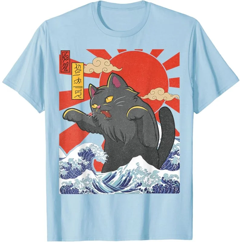 Catzilla Cat Arte Japonesa Gatos Engraçados Presentes Para Homens Mulheres Crianças Camiseta