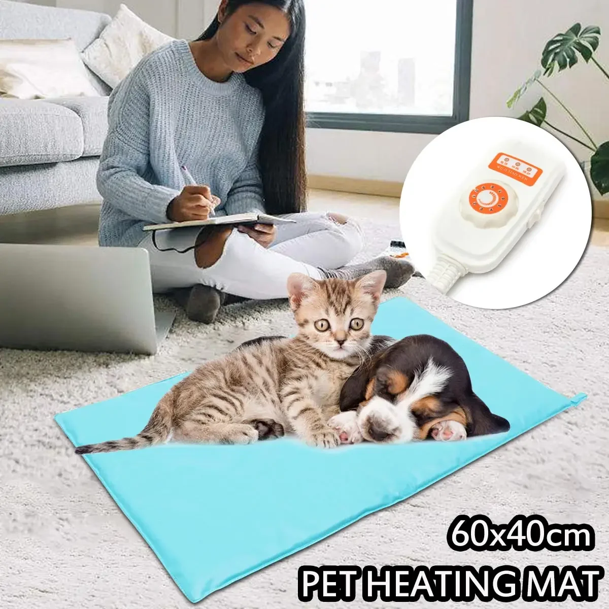 60x40cm 10 Level Electric Heater Pad Adjust Pet Heating Mat Waterproof Warming Winter Pad Dog Cat Bed 30W