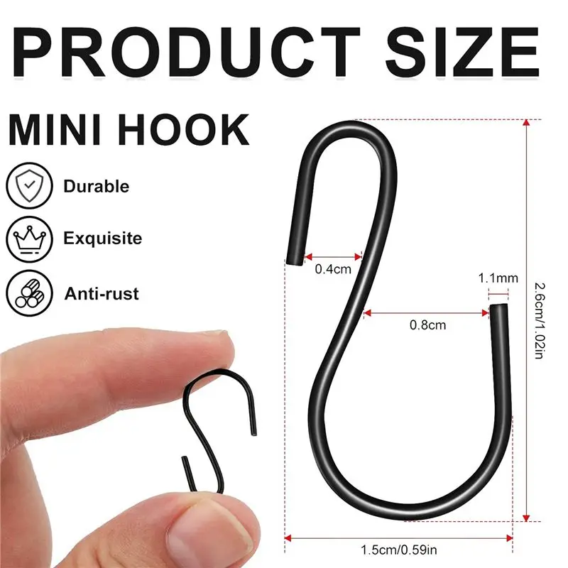 ABKW-480Pcs 1-Inch Mini S-Shaped Hook, S-Shaped Hook, Small S-Shaped Hook, Metal Mini Decorative Hook, For Crafts(Black)