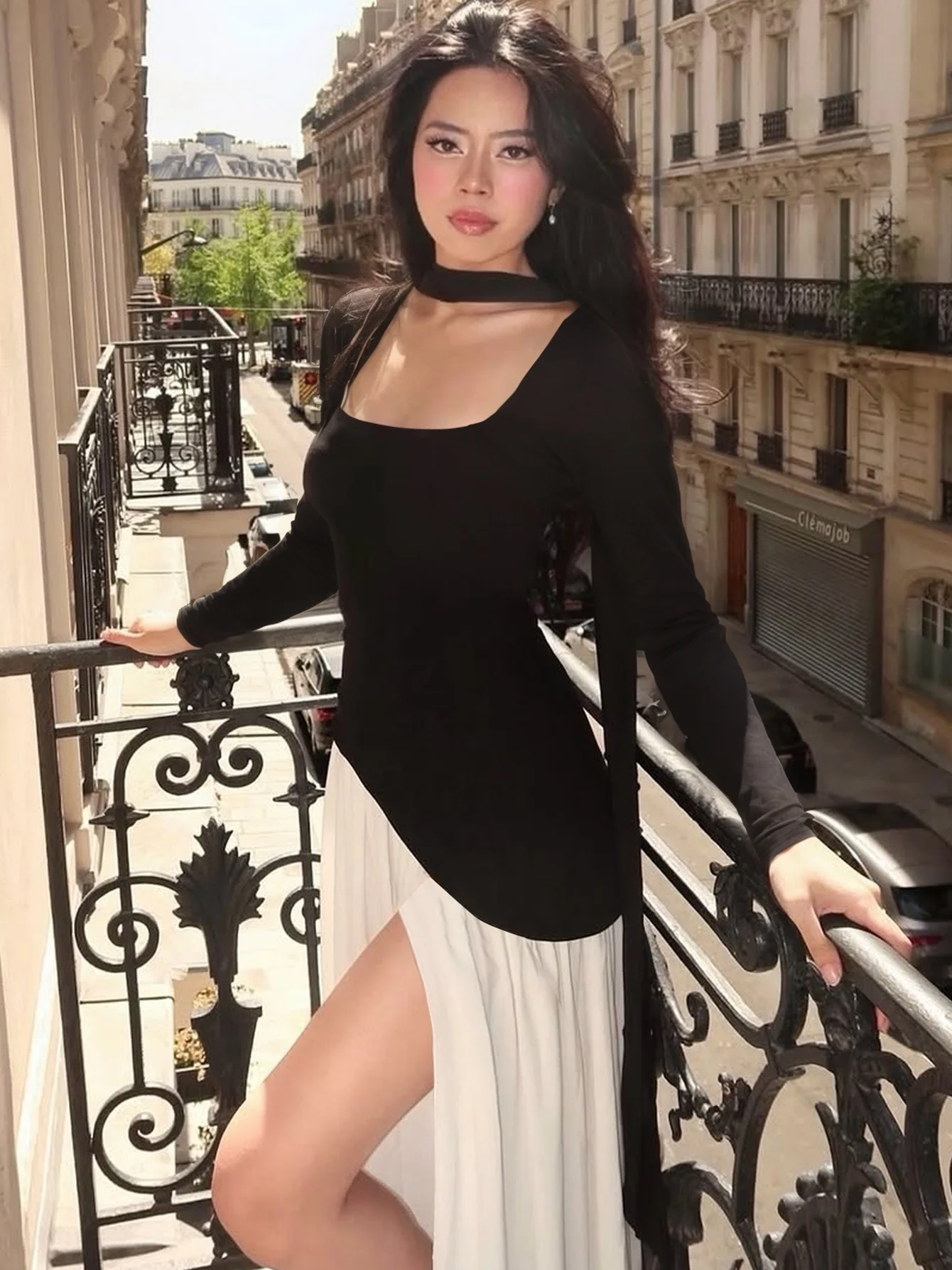 

Длинное платье-комбинация с высоким разрезом и эффектом стройности для осеннего сезона и отпуска, из смесового полиэстера и спандекса