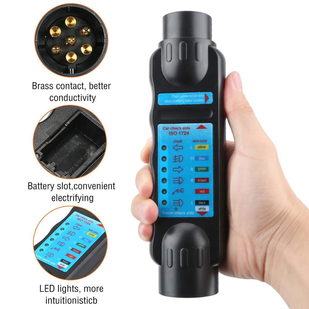 Teste universal da luz do circuito da fiação do reboque, soquete de tomada, 7 Pin, 13 Pin, 12V, carro, caminhão, rv, acessórios da caravana, ferramentas diagnósticas