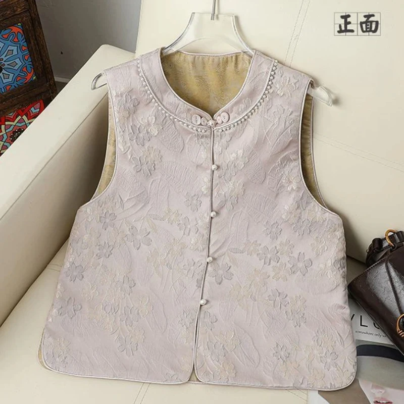 Womens Reversible New Chinese Style Jacquard Vest Sleeveless Cardigan For Spring Autumn