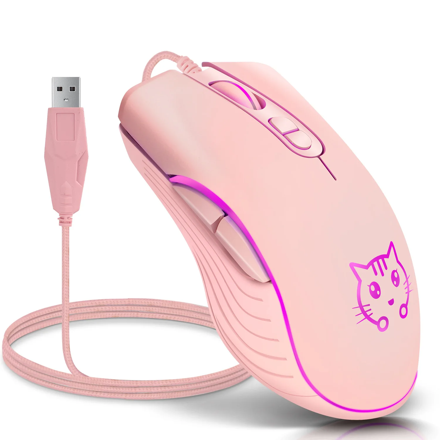 Wired Gaming Mouse RGB Lighting Effect Mute Keys 4 Levels DPI Cute Cat Mouse For Big Hand Play Game Office Use Mause