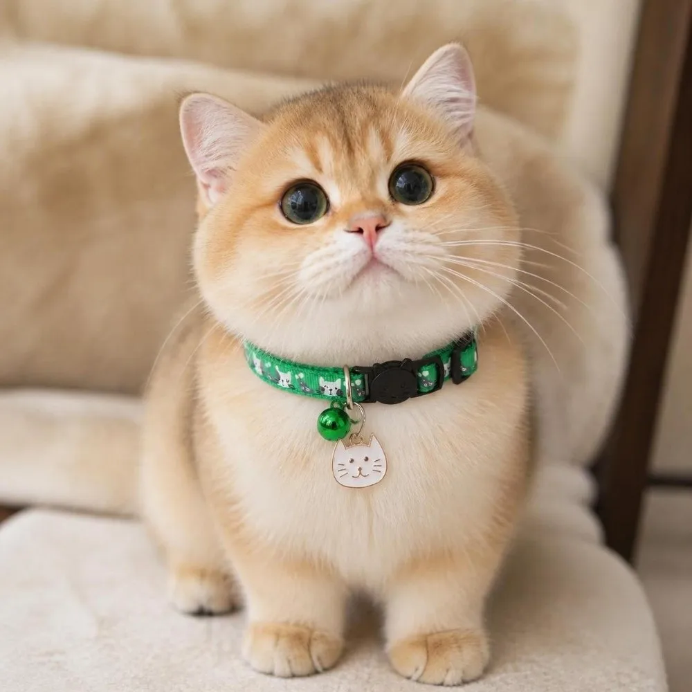 Cute Adjustable Cat Collars Bell Cat Pattern Small Dog Collar Quick Release Buckle Cartoon Cat Accessories For Cats