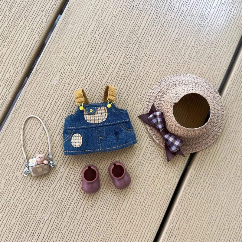New Cute Dolls Clothes for Labubu V1 V2 V3 15cm/17cm Doll Hat Strap Skirt Leather Shoes Pendant Set Dress Up Clothes Accessories
