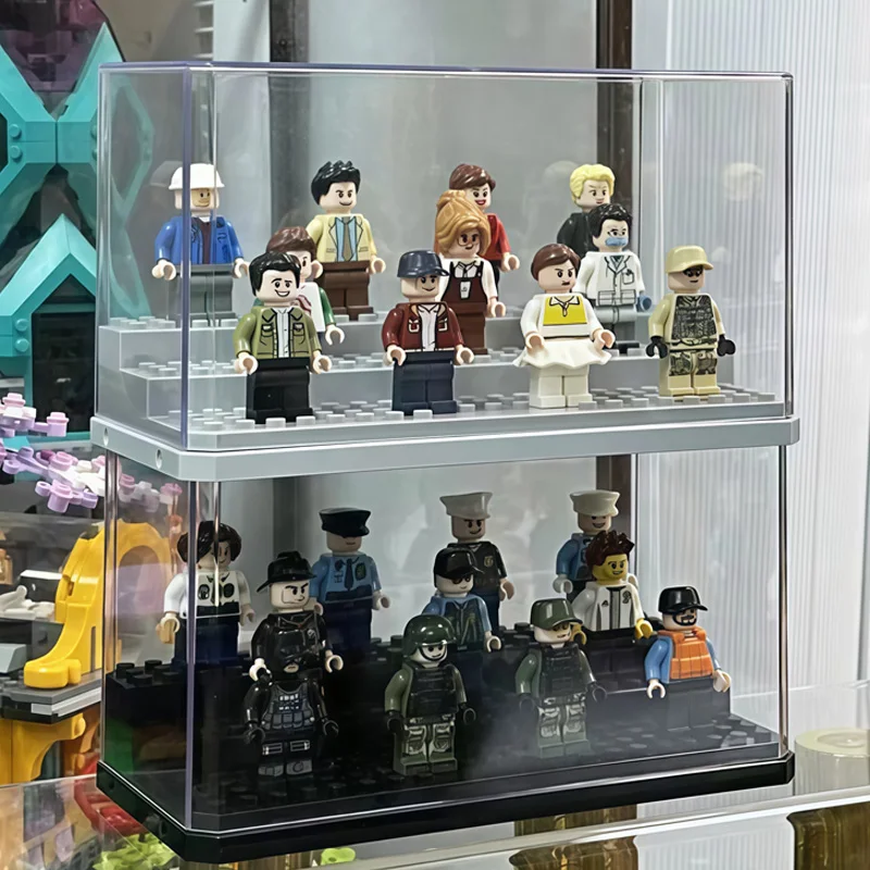 Vitrine pour figurines en acrylique, empilable et anti-poussière, boîte de présentation pour blocs de construction, pour ranger les figurines Lego