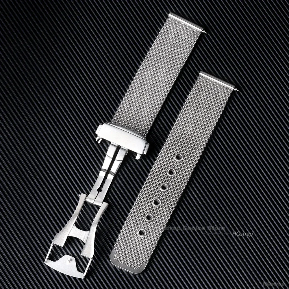 22 20mm pulseira de malha milanesa para omega 007 pulseira de aço inoxidável para seamaster 300 original dobrável fecho pulseira de negócios