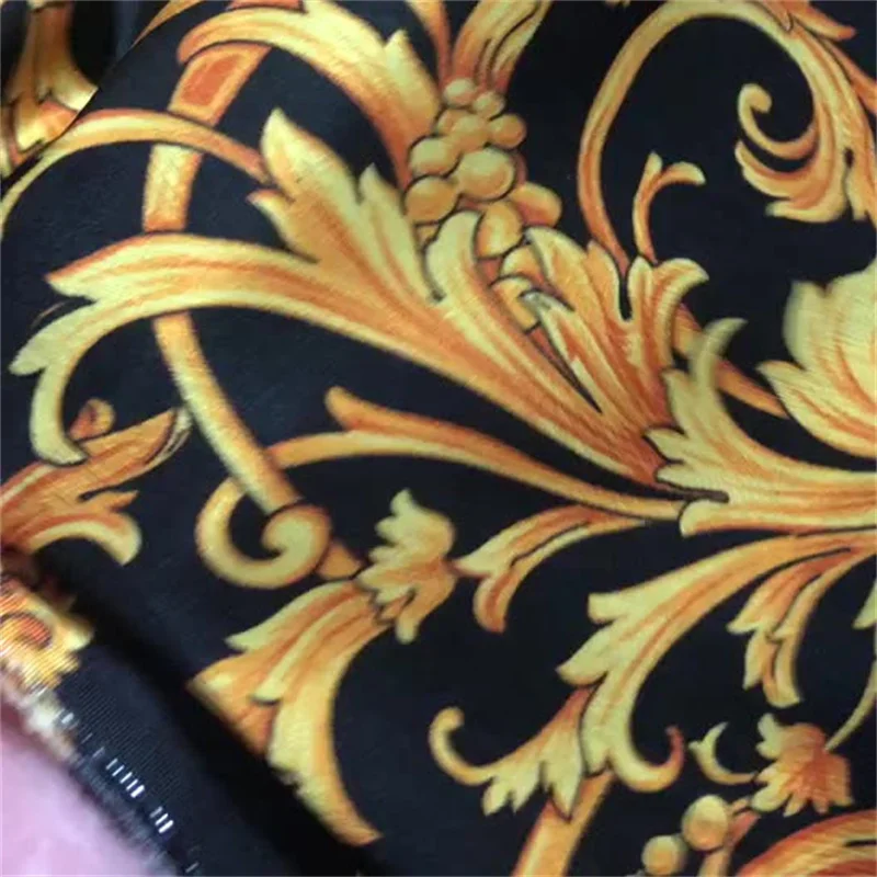 Fashion Black Bottom Golden Flower Fashion Stretch Heavy Silk Fabric Light Luxury Logo Satin Fabric 140 Wide Heavy Satin 22 Mmi