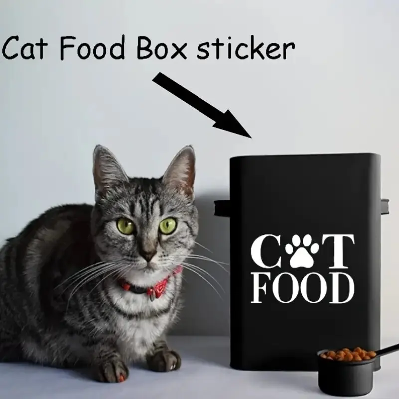 1pc Vinyl Cat Food Storage Container Sticker, Self-Adhesive Waterproof Pet Food Box Decal, Glossy Finish, Animal Theme