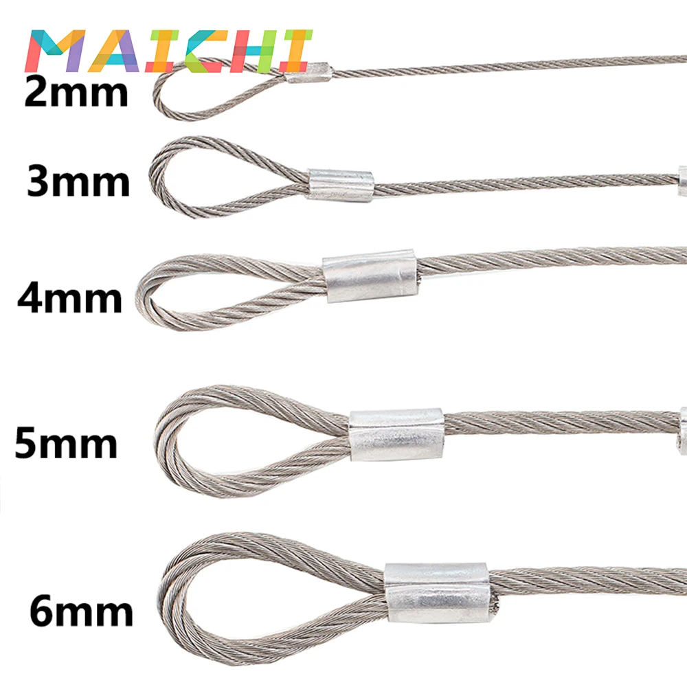 304 Stainless Steel Wire Rope With Double Rings for Stage Lighting, Luggage Lock, Pendant Light Safety Rope