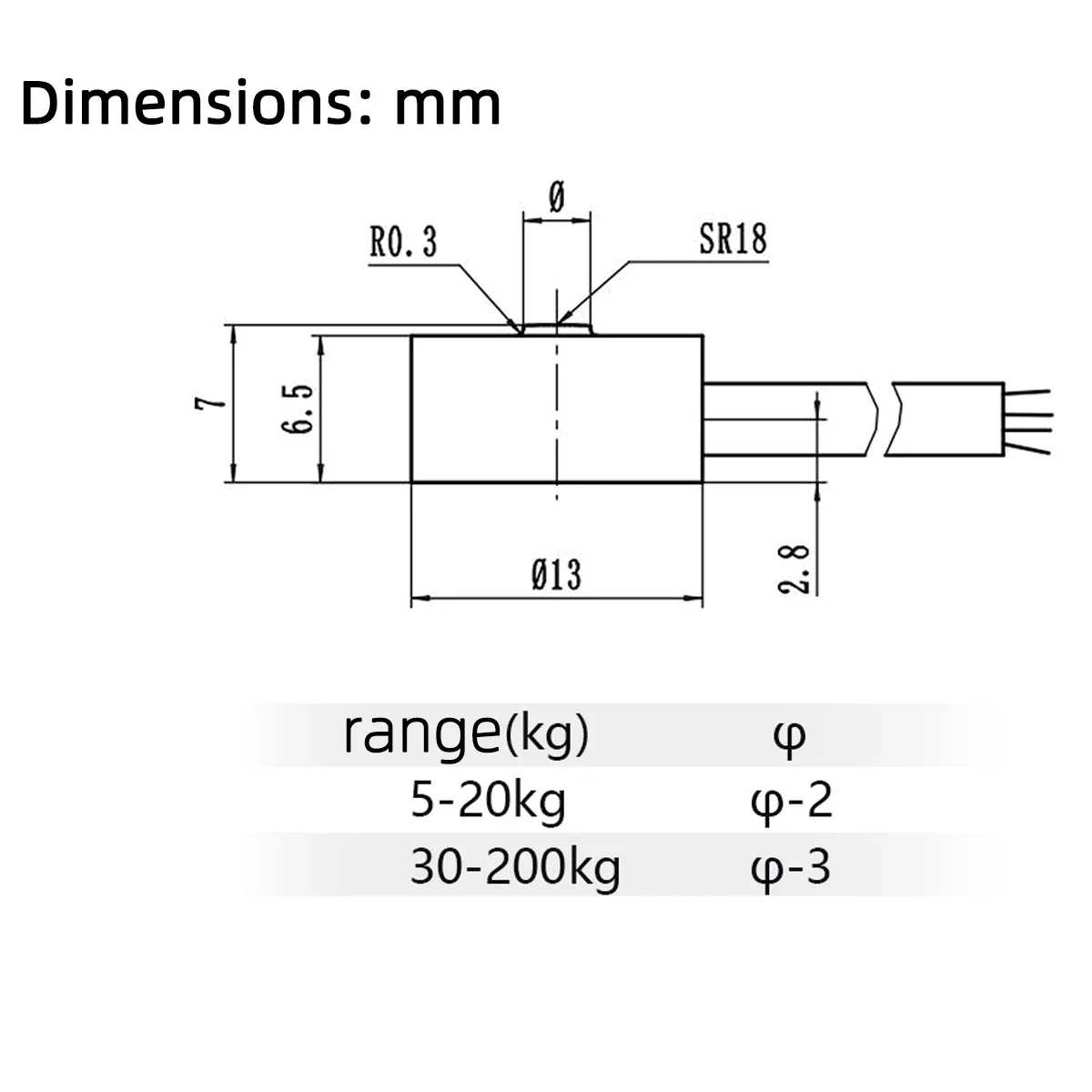 Micro Pressure Point Weighing Sensor Force Sensing Pressure Weight Detection 0-5KG 0-10KG 0-20KG 0-30KG 0-50KG 0-100KG 0-200KG