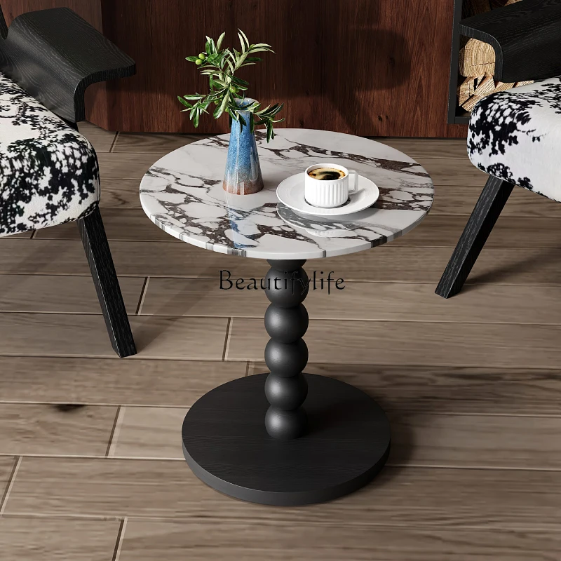 

French marble coffee table rock slab living room household round light luxury medieval tea table