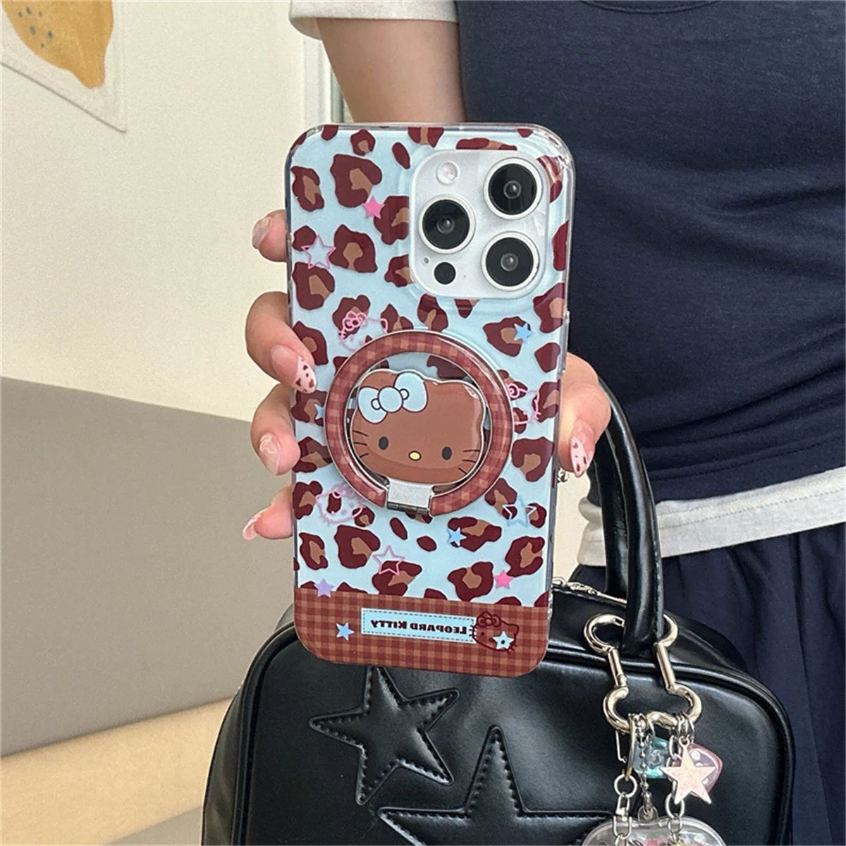

Fashion Blue Leopard Print Magnetic Phone Case For iPhone 16 Pro 15 14 Pro Max Cover with Magsafe Holder Kitty Cases Capa