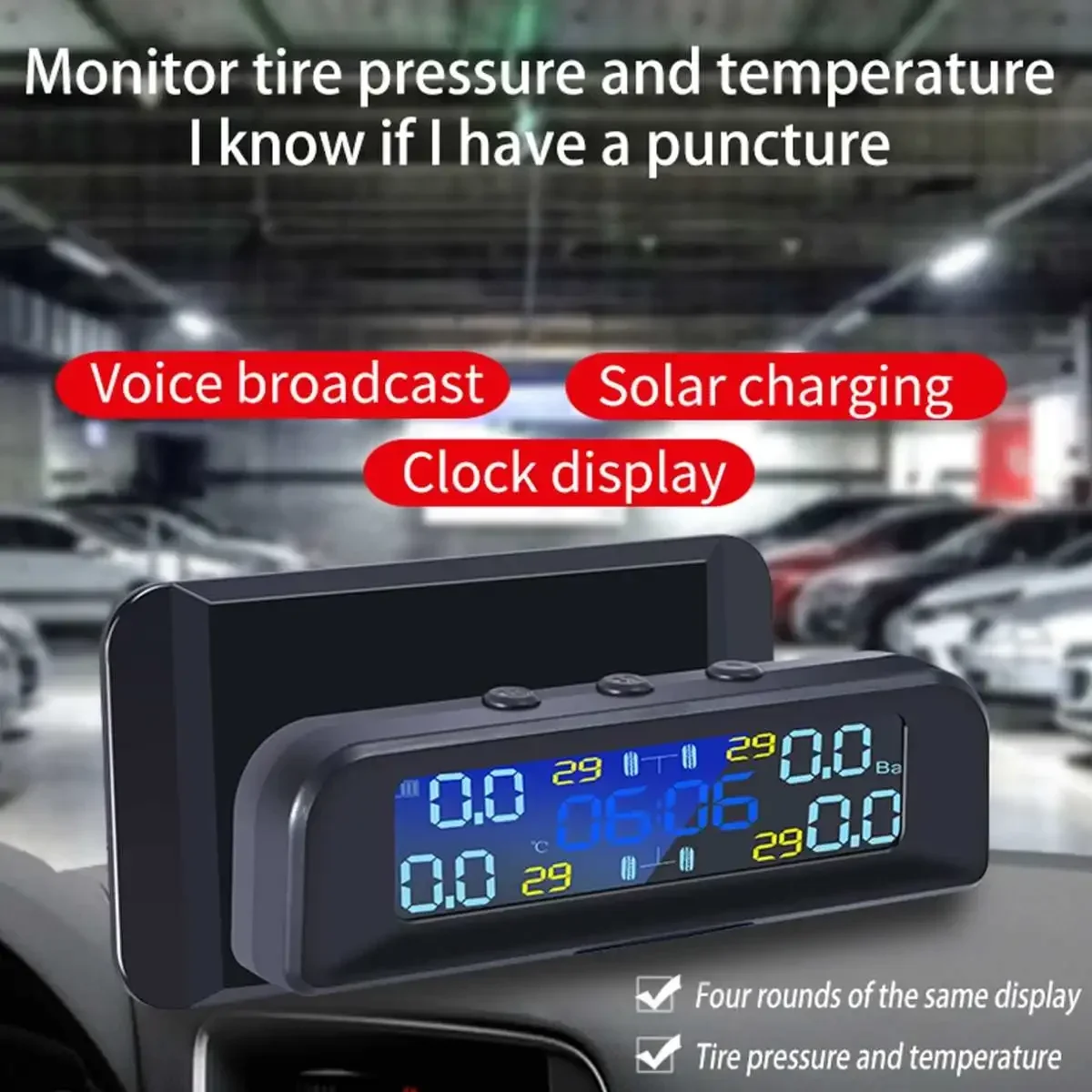 

Smart Car TPMS Tire Pressure Monitoring System Solar Power Digital TMPS LCD Display USB Auto Security Alarm Tire Pressure Sensor