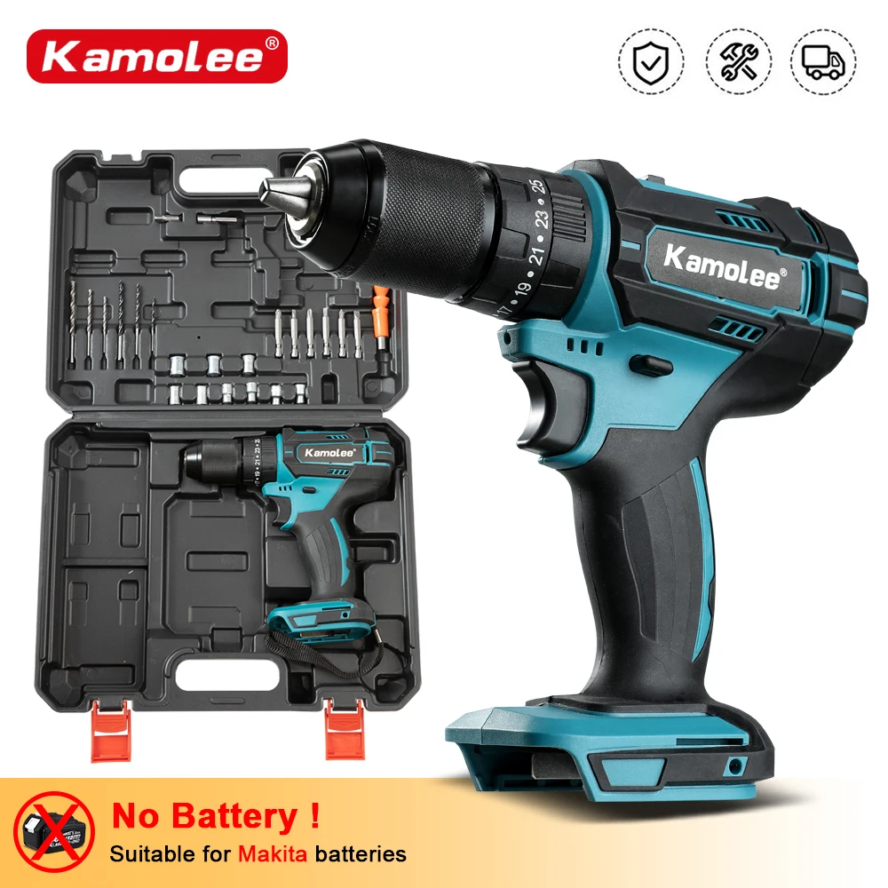 Kamolee 13mm/10mm Brush Electric Impact Drill Cordless Electric Screwdriver Home DIY Power Tools For Makita 18V Battery