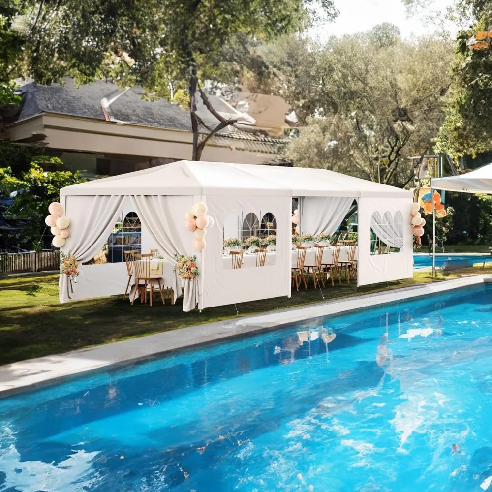 

Party Tent 10x30Outdoor Wedding White Tents for Parties, Heavy Duty Canopy Event Tents for Parties Gazebo Shelter with 7