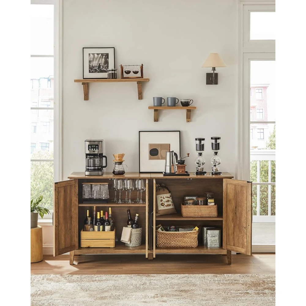 Storage Cabinet, Buffet Cabinet, Sideboard, Credenza, with Adjustable Shelves, for Living Room, Entryway, Rustic Walnut