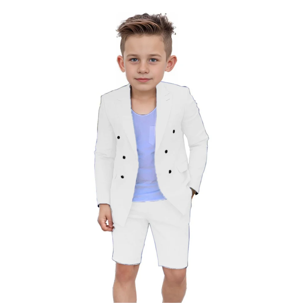 Suit For Boy Double Breasted Tuxedo Blazer Jacket Short Pant 2Pieces Slim Fit Boy\'s Suit  Wedding Suit Summer Beach Party Casual