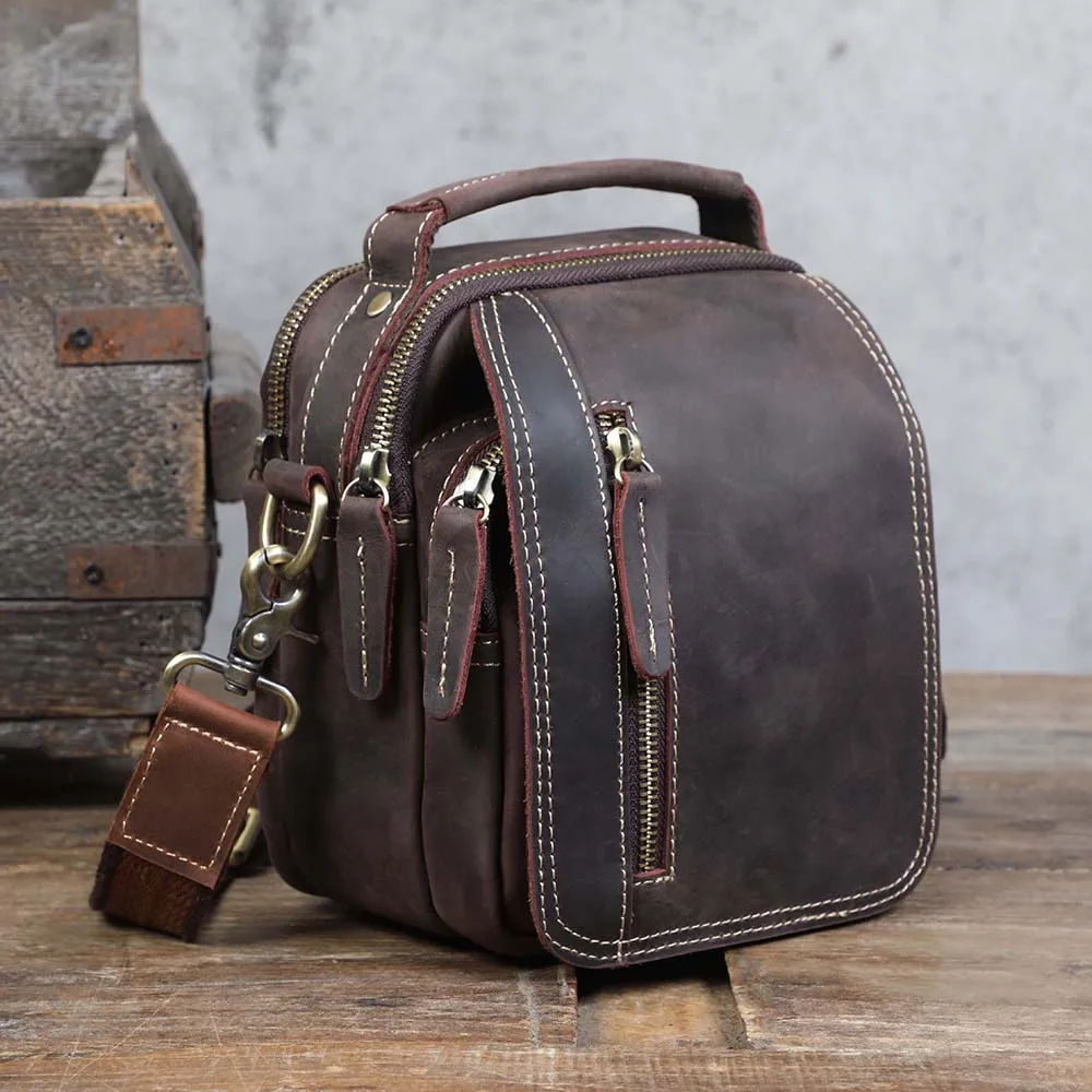 Echtes Leder Vintage Herren Umhängetaschen Crazy Horse Leder Messenger Bag Schultertasche Rindsleder Retro Mode Casual – Detail 9