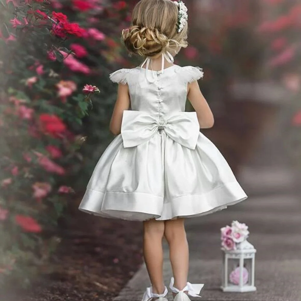 

Flower Girl Dresses for Wedding Sleeveless Decals Lace White Angel Princess Kids Evening Party First Communion Pageant Ball Gown