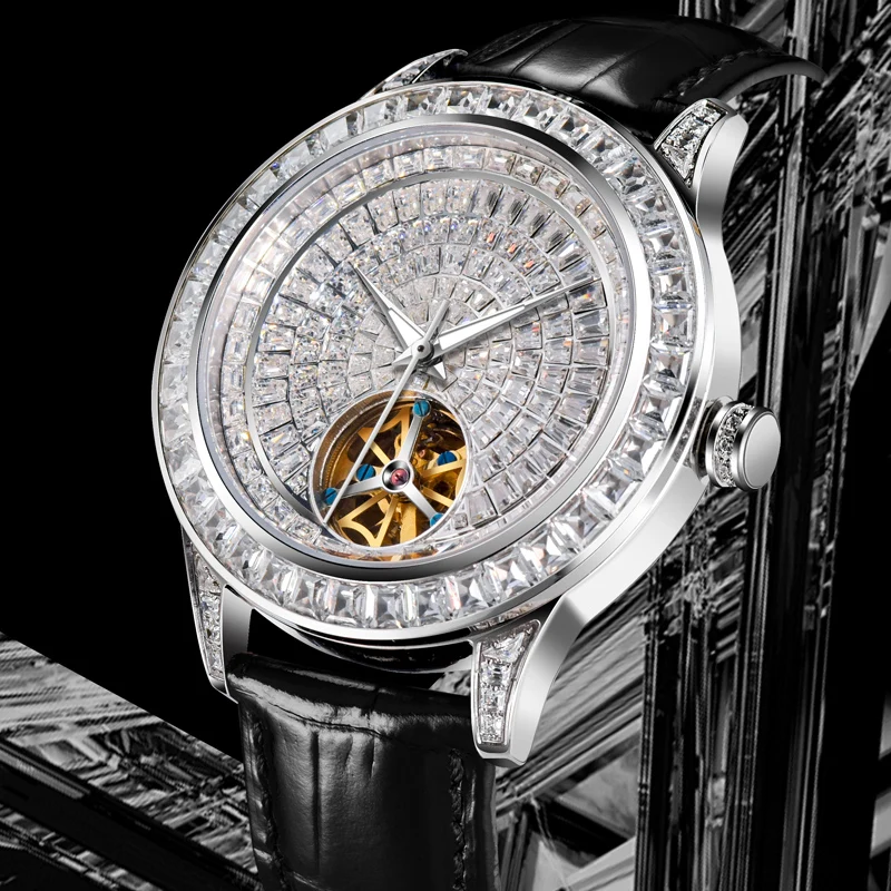 2024 Nieuwe Haemmer Jacob Diamond Face Tourbillon Mechanisch Herenhorloge Heren Echt Leer Lichtgevend Waterdicht Mechanisch W