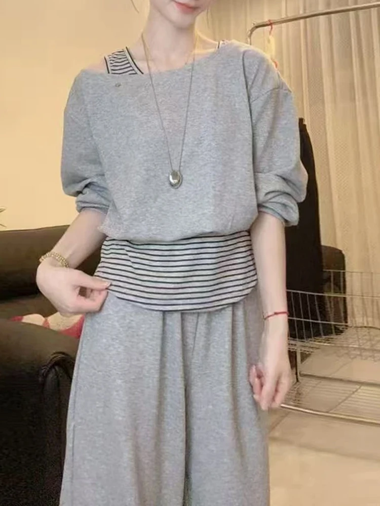 

Casual High Waist Women's T-shirt Long Sleeve Asymmetrical Two-Piece Set Breathable Comfortable Fashionable Autumn Wear