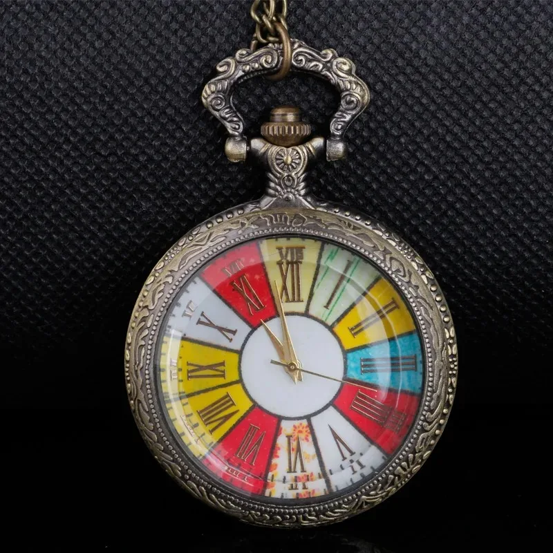 ブロンズゴージャスなカラーブロックローマンデジタルダイヤルクォーツスチームパンク懐中時計男性と女性のネックレスペンダントチェーンギフト付き