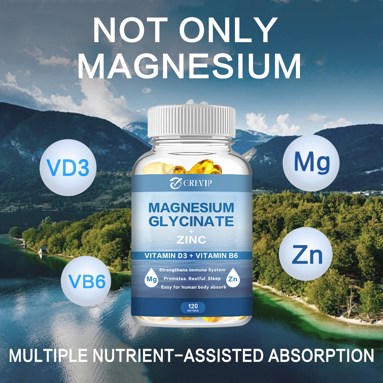 Magnesium Glycinate Supplement 500mg with Zinc,Vitamin D3 B6 High Absorption Support Muscle, Nerve, Joint and Heart Health