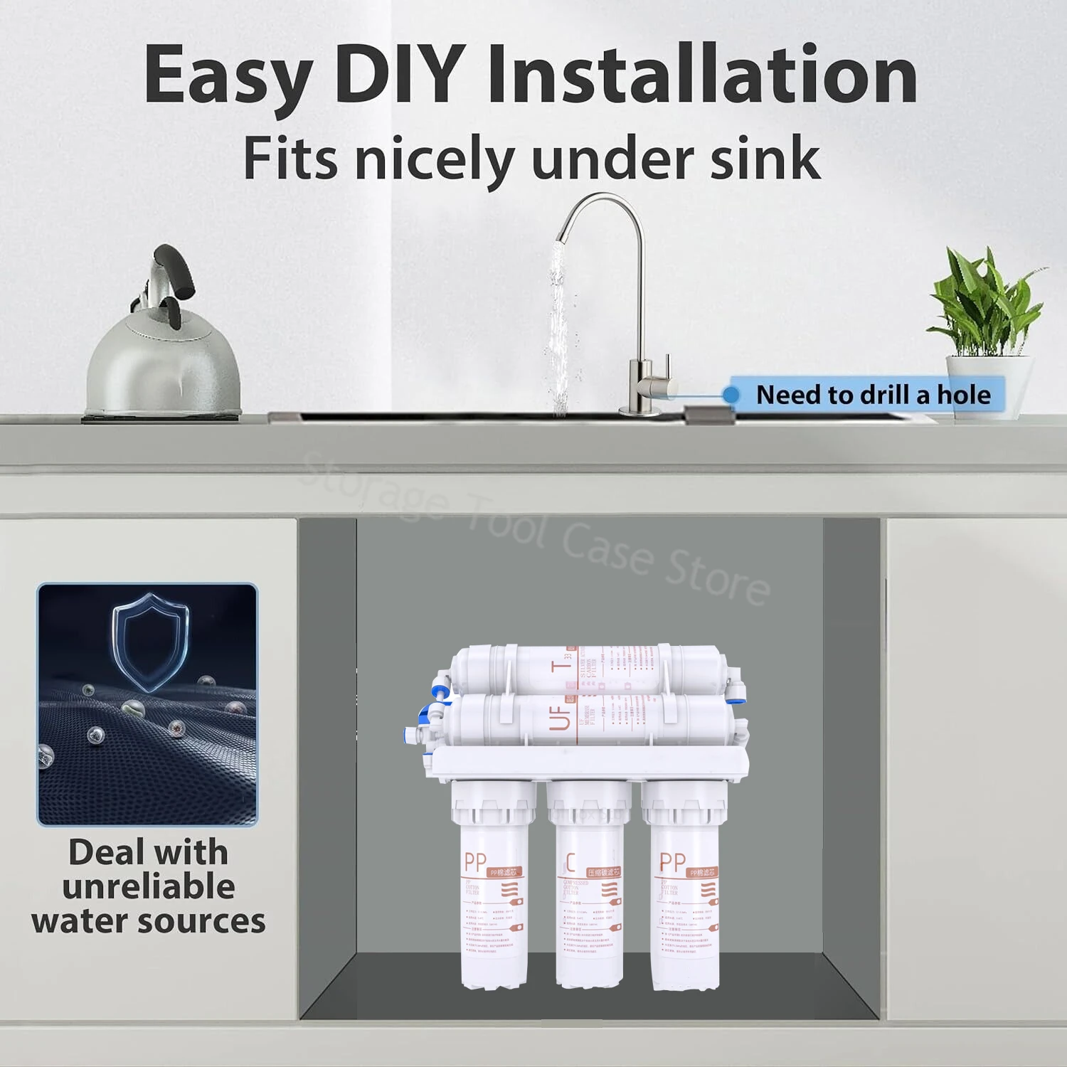 Water Filter Purifier 5 Stages Drinking Water Purifier Filters Household Kitchen water filtration system with Faucet Tap