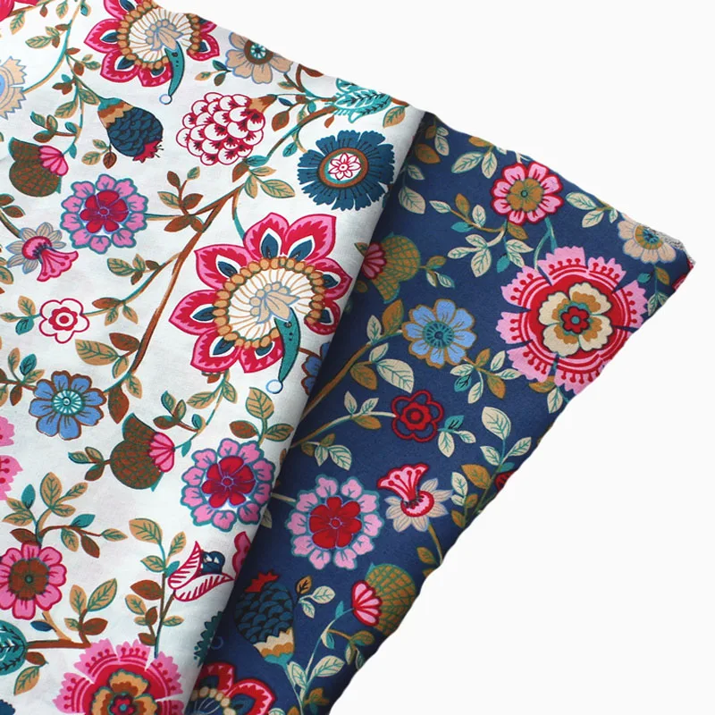 Viaphil 100% Cotton Graceful Blooming Flower Series  Pattern Printed Cotton Poplin Fabric 50x105cm Patchwork Cloth Dress