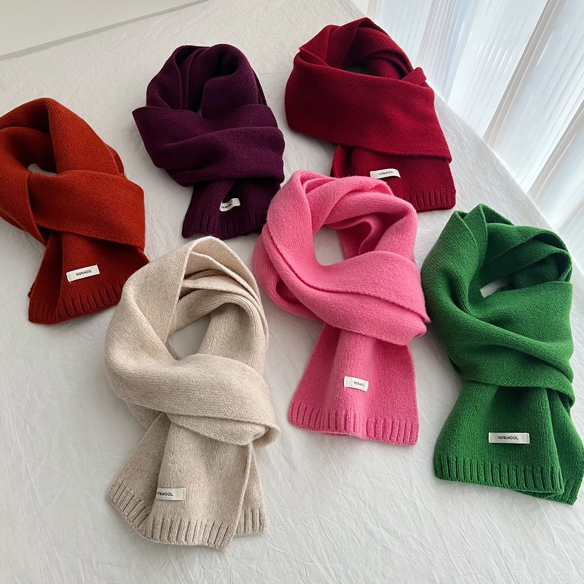 

100% Australian Wool Scarf Women Winter Solid Color Knitted Scarf Windproof Thick Warm Neck Protection Ladies Knit Scarf