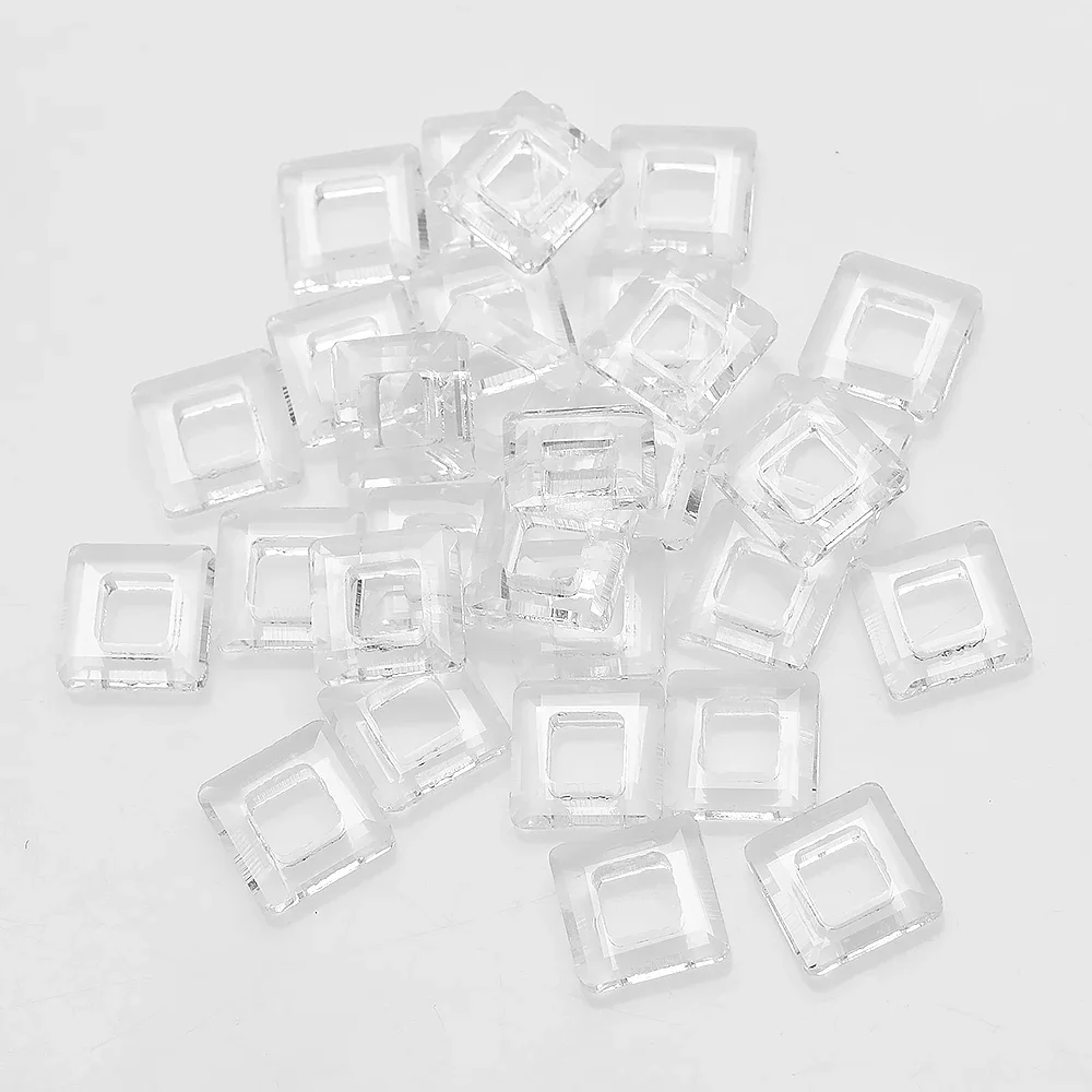 10 Pcs 14mm Crystal Square Big Hole Loose Spacer Hollow Ring Beads DIY Making For Crafts Garemnt Decor  Nail Decoration