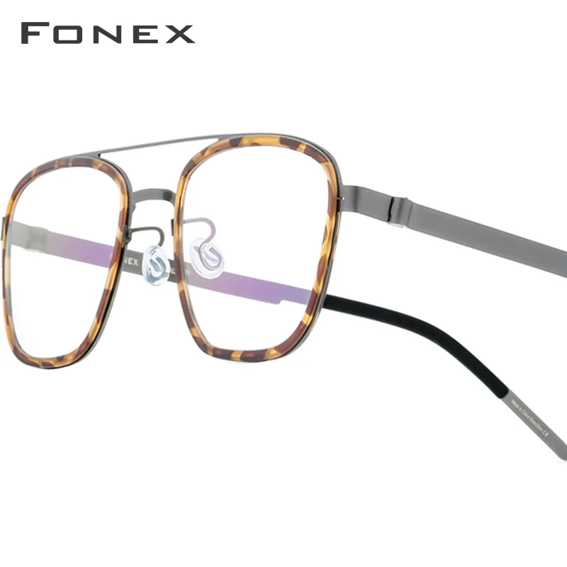 

FONEX Acetate Alloy Glasses Frame Men Brand Design Square Eyeglasses Ultralight-Weight Denmark Morten Screwless Eyewear 98628