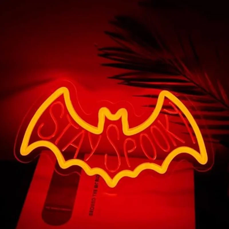 

Stay Spooky Bat Neon Sign Carving Halloween for Wall Decor Dimmable LED Light USB Powered for Bedroom Bar Man Cave Game Room Hal