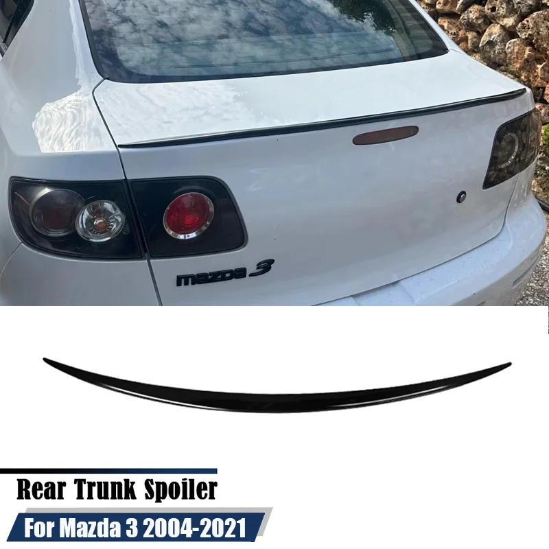 For Mazda 3 4Dr Sedan 2004-2021 Car Rear Trunk Lip Spoiler Wing Soft Plastic Glossy black