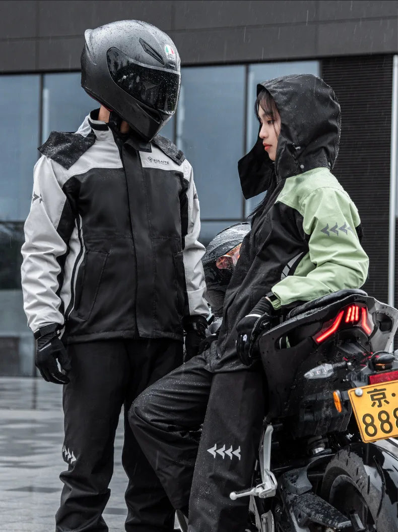 SULAITE Men's and women's bicycle raincoat set, casual outdoor raincoat, rain pants, waterproof Oxford cloth jacket