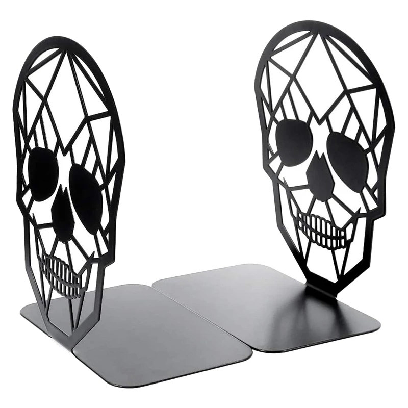 2 Pack Skull Design Black Bookend,Book Ends For Shelves Books,Book Shelf Holder Home Office Decorative Desktop Organizer