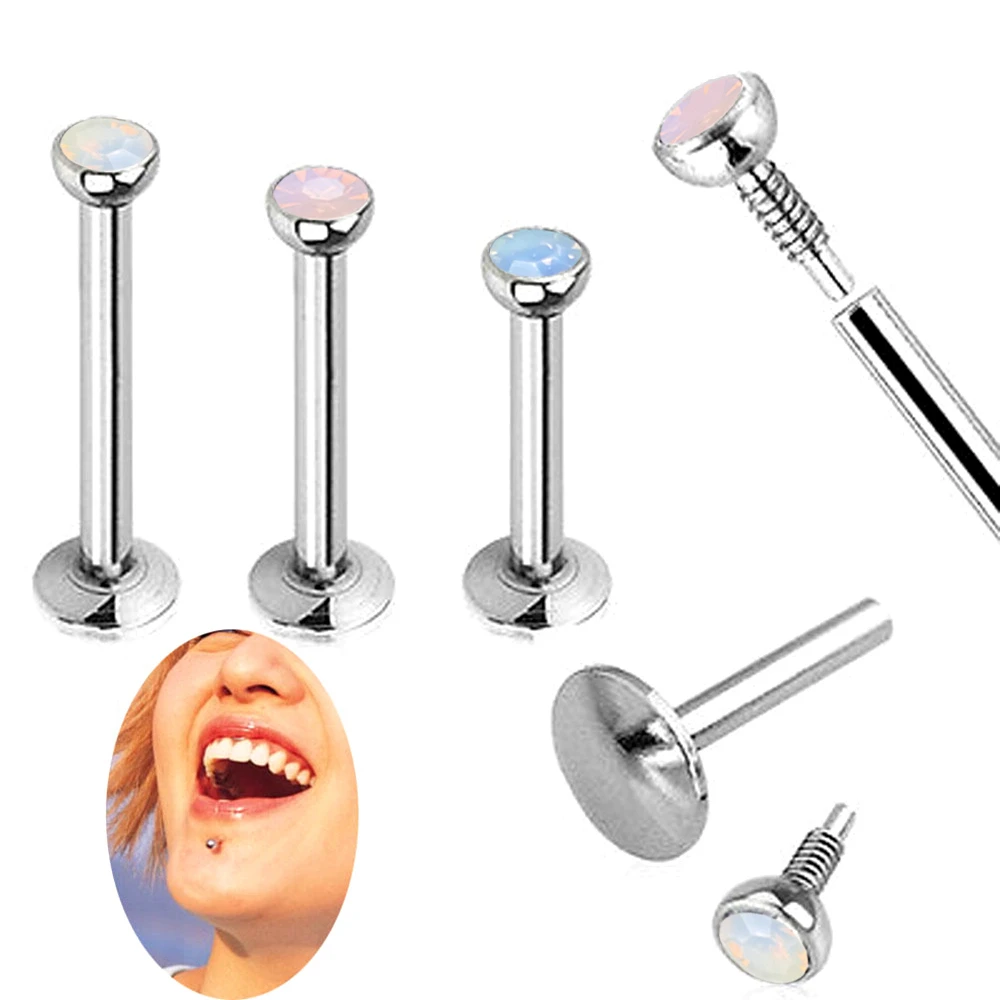 3X 2/2.5/3mm Opalite Internal Thread Steel Labret Ring Monroe Lip 6/8/10mm Bar Ear Stud Body Piercing Set 16g