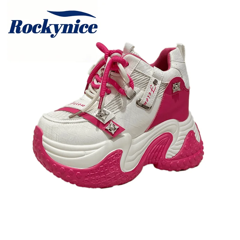 Women Chunky Sneakers Autumn High Platform Shoes 10.5CM High Heels Wedges Casual Shoes Woman Breathable Mesh Sports Dad Sneakers