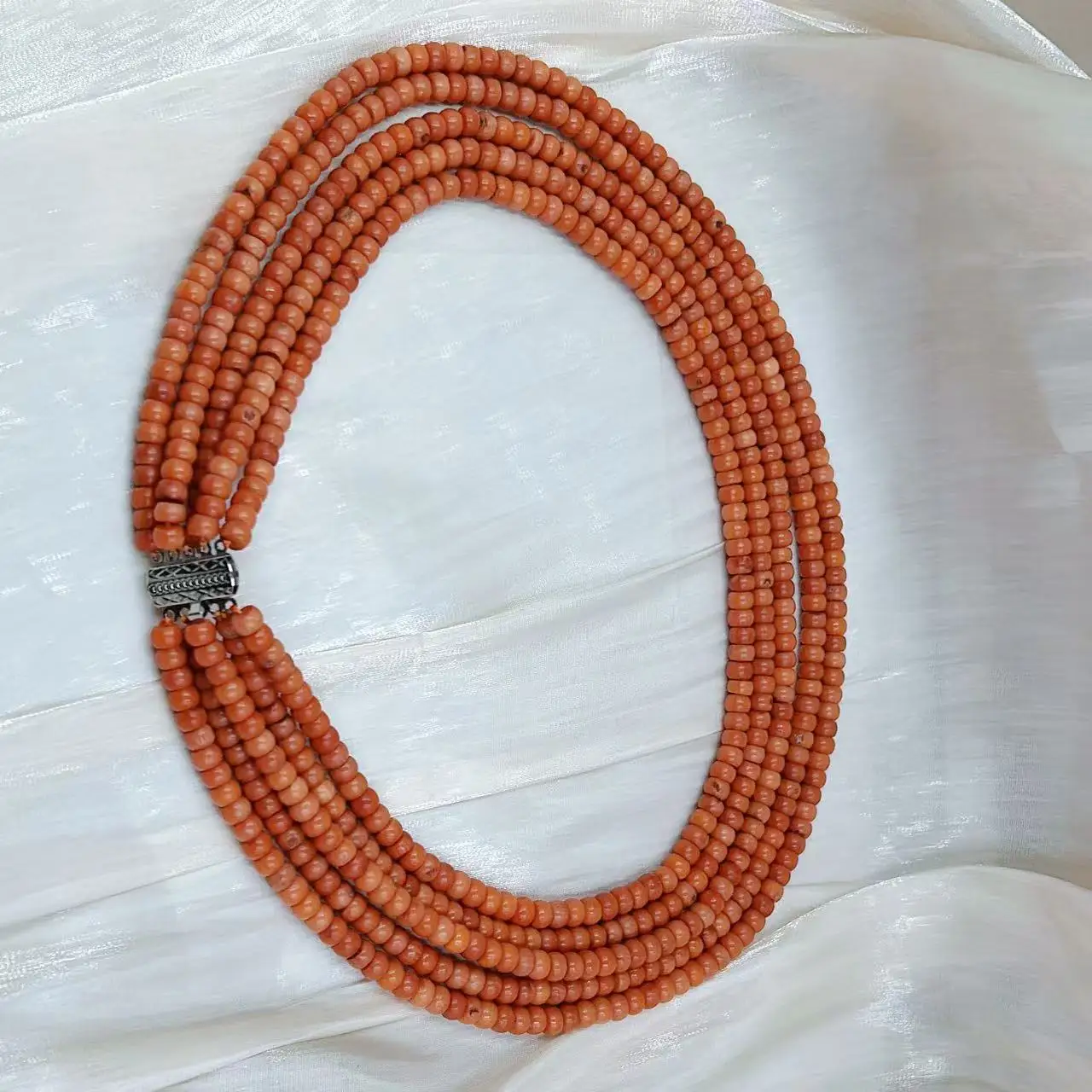 18-20inch 4x6mm Punk Drum Natural Sea Bamboo Women Jewelry Short Collar 5-Strand  Orange Coral Necklace view 5