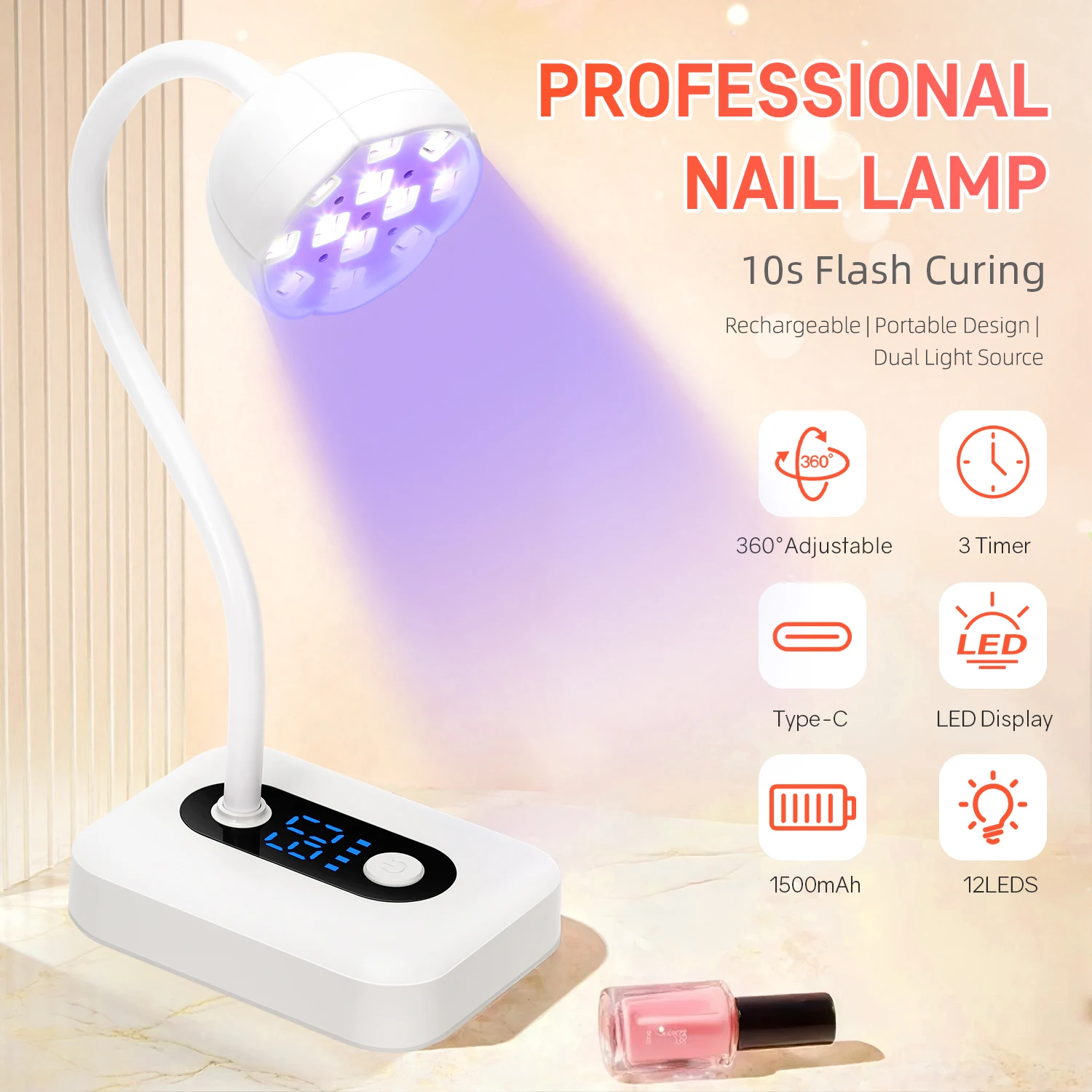 UV Nail Lamp With Auto Sensor Count Down Nail Lamp Fast Curing Light  Rechargeable Mini Dryer For Home Gel Nail Polish Salon
