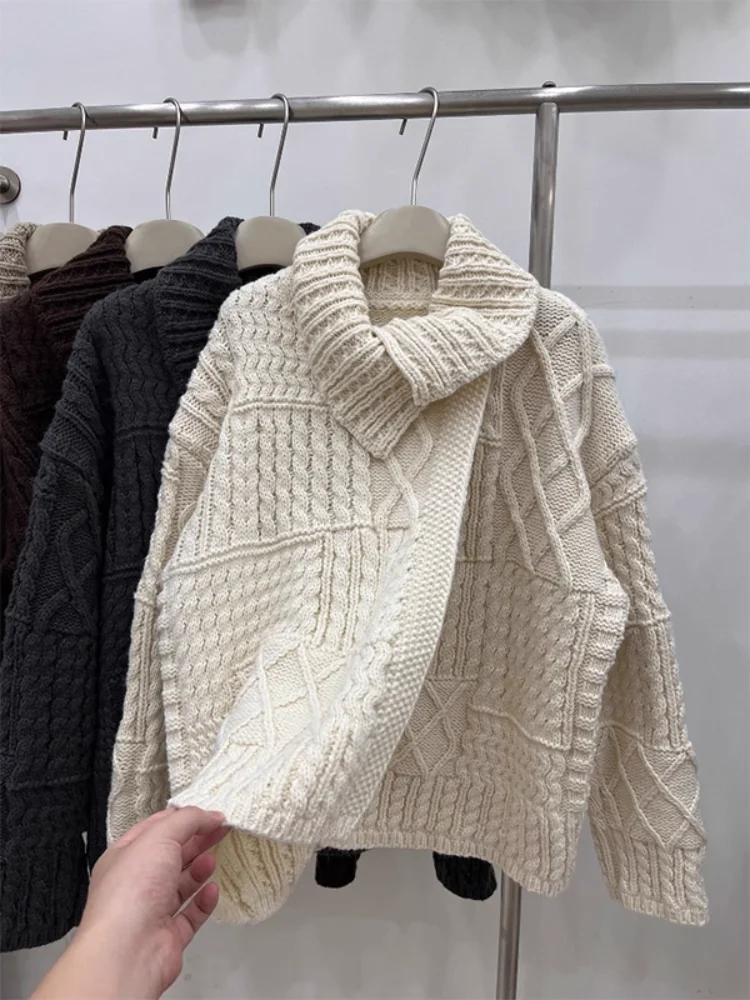 

Thickened Heavy Duty 3D Twist Collar Sweater Jacket Women's Autumn Winter Outerwear Loose Design Versatile Knitted Open Cardigan