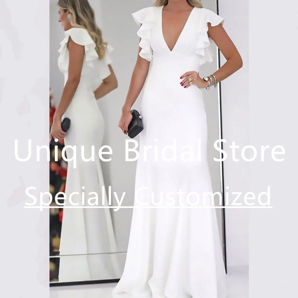 

CustomizedWedding Dress For Women Bride V-Neck Mermaid Bridal Gown Sweep Train Vestido De Noiva Zipper Ruffle New Design Dresse