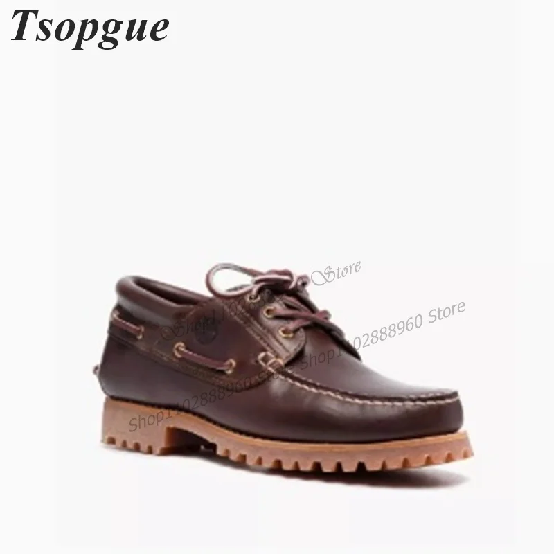 Brown Leather Retro Style Cross-Tied Shoes For Men Men\'s Dress Pumps Slip-On Runway Casual Party Shoes Fashion Zapatillas Mujer