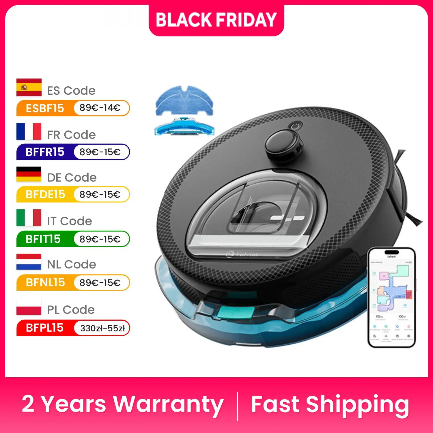 Lefant M330 Pro 로봇 진공 및 걸레 콤보, 5000Pa,dTOF LiDAR 네비게이션, Alexa/Google/WiFi와 호환 가능