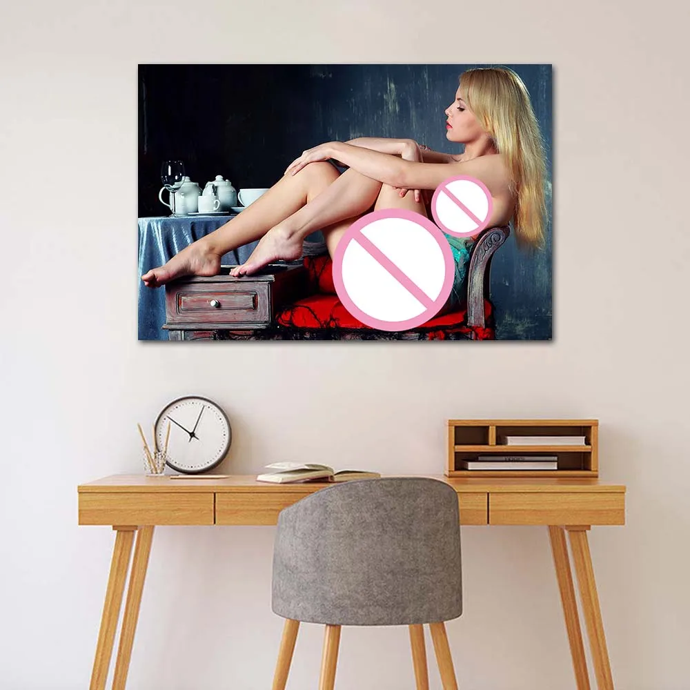 Beautiful Blonde Girl Canvas Painting Wall Art Home Decor Posters & Prints Decorative Pictures for Bedroom Living Room