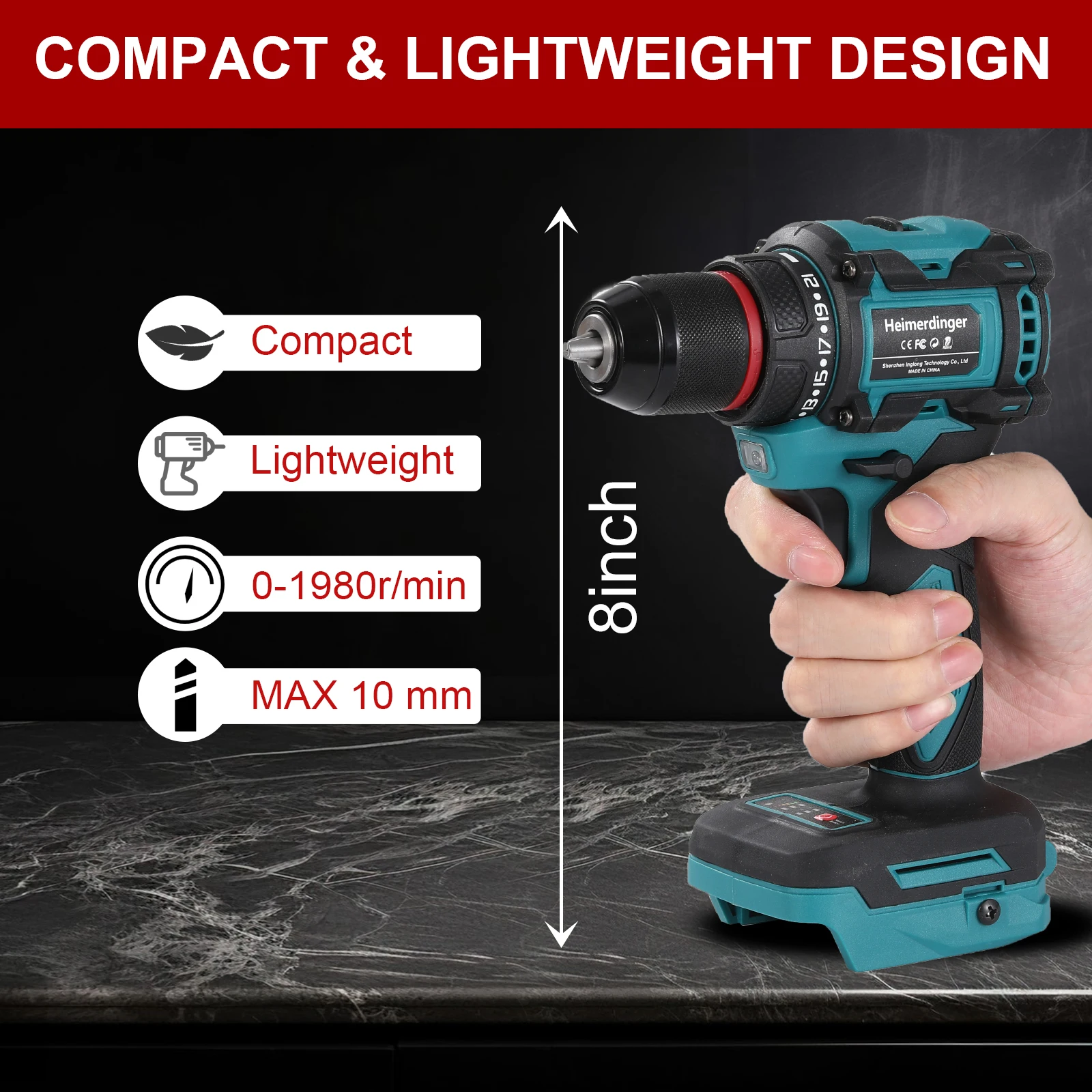 10mm Cordless Brushless Electric Drill 2-Speed Metal Chuck Screwdriver Home DIY Tool For Makita 18V Battery(No Battery)