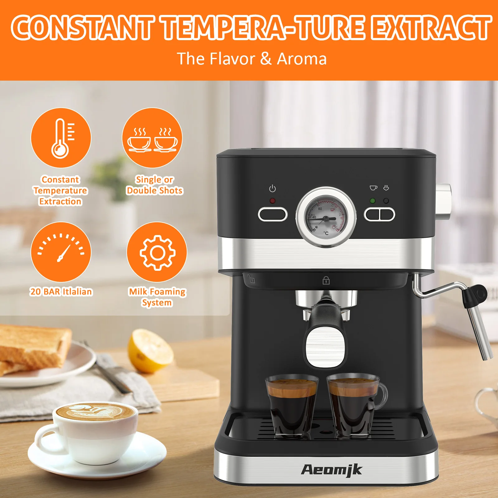 AeonjkEspresso machine hit delicate milk foam Americano cappuccino latte coffee latte 120v 1050w American plug